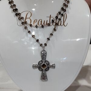 Silpada Marquessa Sterling Silver Smoky Quartz Cross Necklace